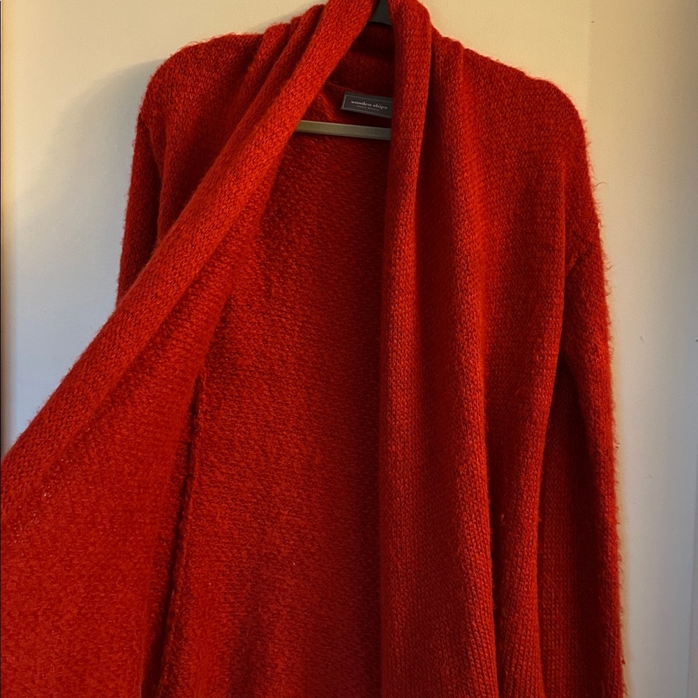 Wooden Ships Paolo Buendia Red Open Sweater cardigan Mohair Wool Blend X/S - Picture 2 of 5